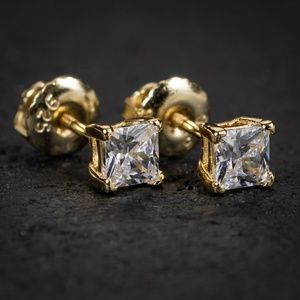 Mini Gold Square Princess Cut Stud Earrings